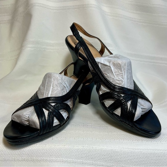 Sofft Shoes - Sofft Black Leather Slingback Heeled Dress Sandals Sz 9M EUC